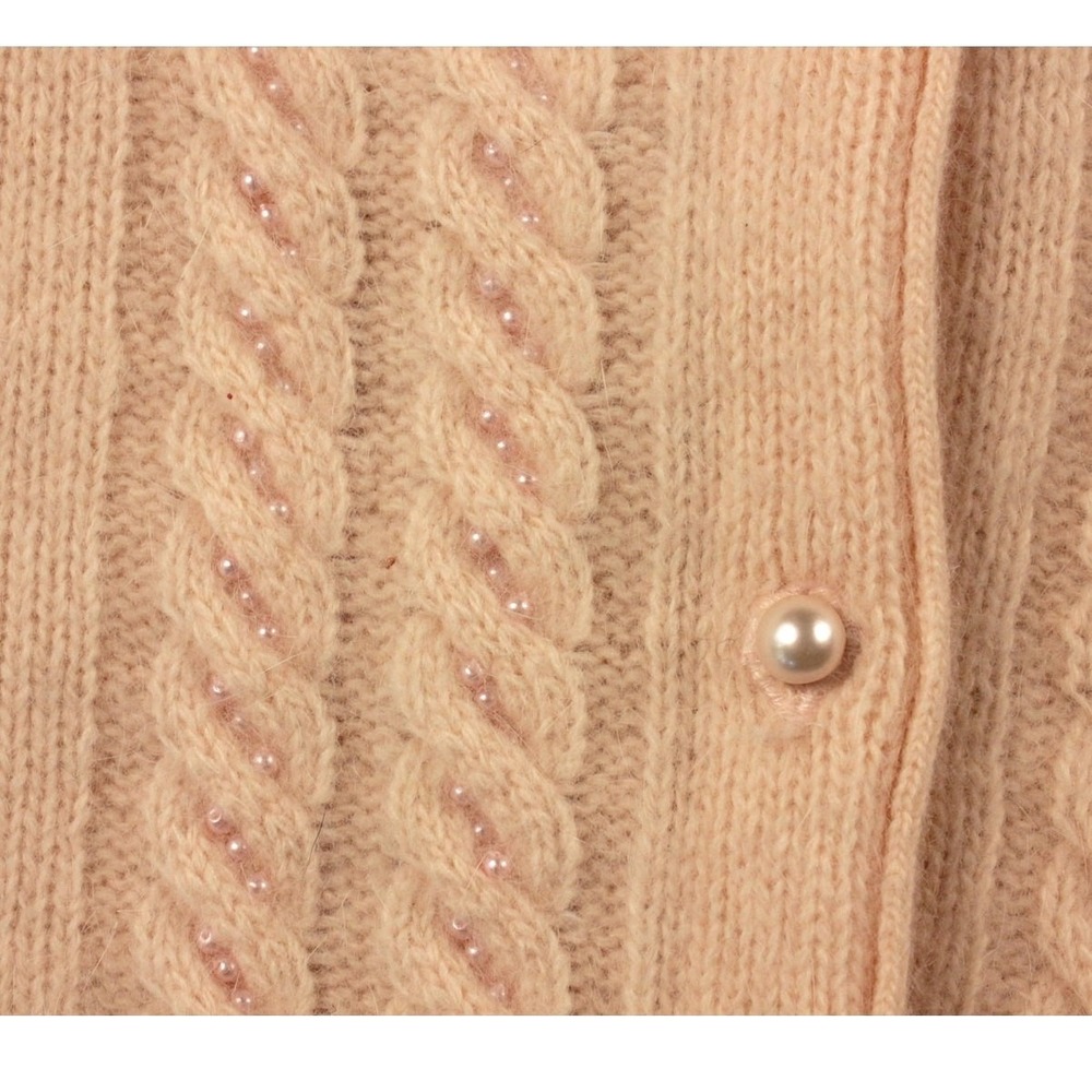Vintage 90s Adele Joyce Angora Lambswool Cable Knit Shoulder Pad‎ Cardigan M - Picture 4 of 7